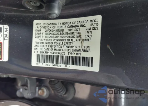 2015 Honda Cr-V Ex z USA, uszkodzony, nr VIN 2HKRM4H54FH665725